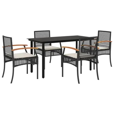 Produktbild von 5-tlg. Garten-Essgruppe mit Kissen Schwarz Poly Rattan