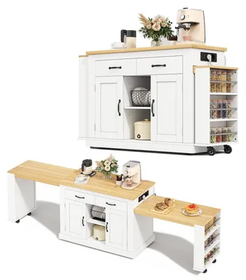 Immagine prodotto di Isola da cucina con 2 tavoli estensibili, bianco/effetto legno naturale, 142x55x93 cm