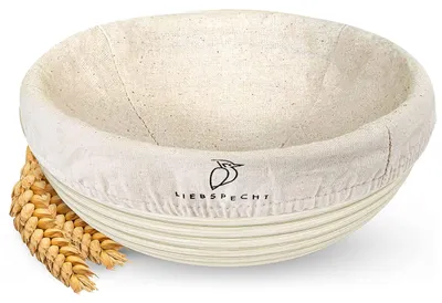 Obrázok produktu pre Ošatka na chlieb 25 cm, okrúhla, na 1 kg cesta, pedig, s umývateľnou ľanovou vložkou, do kuchyne