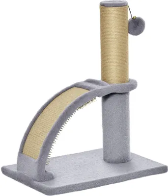 Zdjęcie produktu dla Drapak dla kota PawHut, mały, drapak dla kotów poniżej 4,5 kg z deską do drapania, drapak, piłka stymulująca kota, 34 x 24 x 43 cm, szary