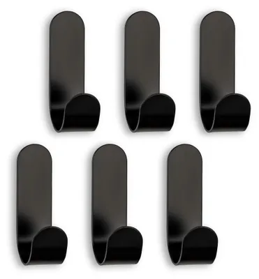 Image de Porte-serviettes autocollants, lot de 6 – crochets autocollants en acier inoxydable, crochets pour serviettes de salle de bain, cuisine, armoire – crochets muraux 60 x 18 x 33 mm, noir