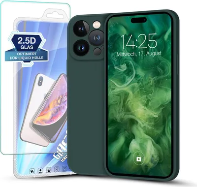 Produktbild von Hülle für iPhone 15 Pro mit 9H Displayglas Displayschutz Plus Case Cover Bumper Silikon Softgrip Schutzhülle Farbe: Grün