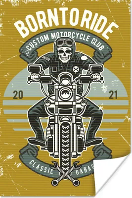 Produktbild von MuchoWow® Poster Mancave - Motor - Skelett - Vintage 80x120 cm - Papierdruck