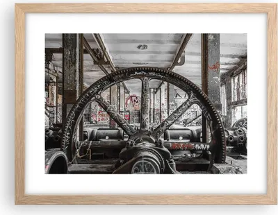 Produktbild von Gerahmtes Poster - Rahmen in heller Eiche - Maschine Industrie Graffiti - 40x30 cm - Wand Bild - Wanddeko - Wandbilder - Wandposter - Bilderrahmen - Bilder - Kunstdruck - Wandbild - P2NAA40x30-4304