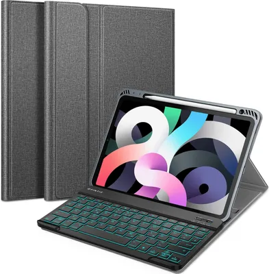 Produktbild von Fintie Hülle mit Tastatur für iPad Air 11" 2024, iPad Air 5 2022/ iPad Air 4 10.9" - Soft TPU Rückseite Schutzhülle mit stifthalter, Abnehmbarer QWERTZ Tastatur mit Hintergrundbeleuchtung, Dunkelgrau
