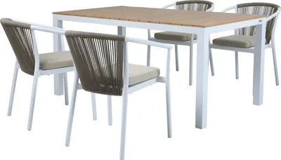 Image de AXI Suvi Table et Chaises de Jardin, 4 Chaises Blanches Polywood Aspect Teck, Marron/Blanc | Salon de Jardin/Table de Jardin en Polywood, Chaises
