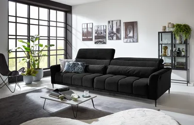 Produktbild von Big-Sofa >Wolve< 2x elektr. Verstellung, 2 Kissen, Cord schwarz - 280x108x118cm (BxHxT)