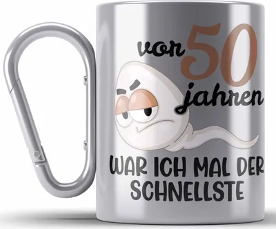 Produktbild von Trendation -  50. Geburtstag Edelstahl Tasse Karabiner Mann Geschenk 50er Geschenkidee 50 Vater Männer Lustig Geschenke 50 Jahre Alt Mann Männer Vater (Silber)