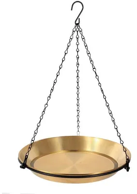 Productafbeelding van Ibenzoa® Vogelbad van roestvrij staal, hangend met ijzeren ketting – 40 cm, een decoratieve drink- en badplaats voor tuin en terras