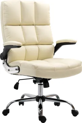 Produktbild von Bürostuhl HWC-J21, Chefsessel Drehstuhl Schreibtischstuhl, höhenverstellbar Kunstleder creme