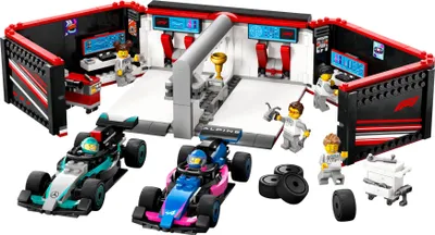 Produktbild von LEGO City F1 Garage mit Mercedes-AMG & Alpine Rennautos - Spielzeug Formel 1 Rennwagen mit 2 Rennfahrern & 4 Mechaniker Minifiguren - Geschenk für Jungen & Mädchen ab 7 Jahren und Fans 60444