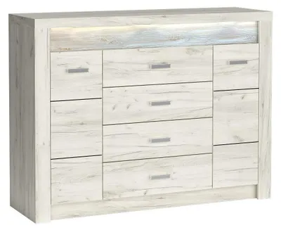 Produktbild von Masseno Kommode ZERI 108,5 cm Sideboard mit 4 Schubladen und 1 Türen für Wohnzimmer Schlafzimmer Modern 108,5x42x103,5 cm Eiche Bianco