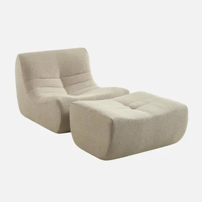 Produktbild von sweeek - Sessel mit strukturiertem Bouclé-Bezug und Hocker - Beige