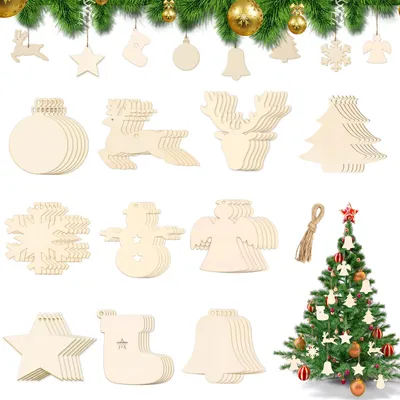 60er-Set Holz-Weihnachtsdekorationen zum Aufhängen, DIY