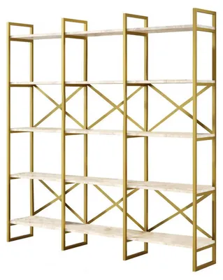 Image de Bibliothèque Étagère en bois MDF mélaminé effet marbre blanc et métal doré L 170 cm