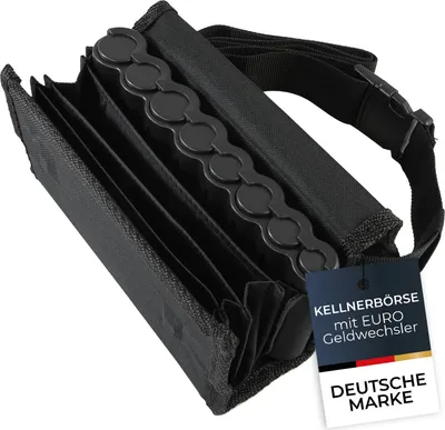 A black Kellner wallet with a strap and a tag.