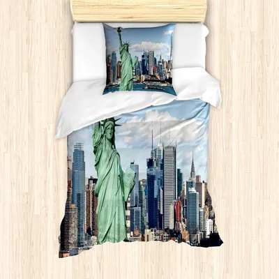 Produktbild von ABAKUHAUS New York Mantele, Warmer Frühlingstag, Milbensicher Allergiker geeignet mit Kissenbezügen, 135 cm x 200 cm - 80 x 80 cm, Mehrfarbig