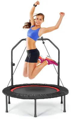 Obrázek produktu pro Fitness trampolína, průměr 101 cm, skládací, s nastavitelnou rukojetí a odporovými gumami, červená