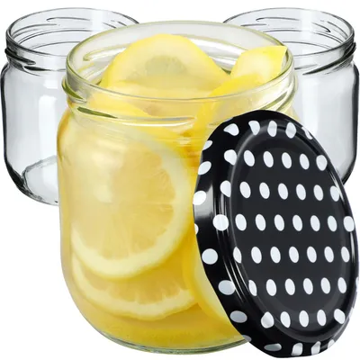 Obrázok produktu pre Zavarovacie poháre KADAX s viečkom "Salla", poháre na džem, zaváracie poháre, 425 ml, čierne bodkované, 12 kusov