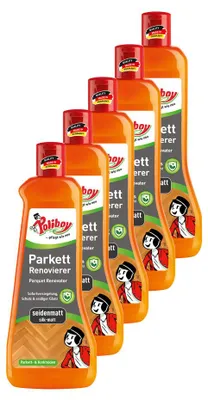 Produktbild von Poliboy Parkett Renovierer Seidenmatt 5er Set - 2,5L, Inhalt jeweils 500ml - für strapazierte Holz- und Korkböden