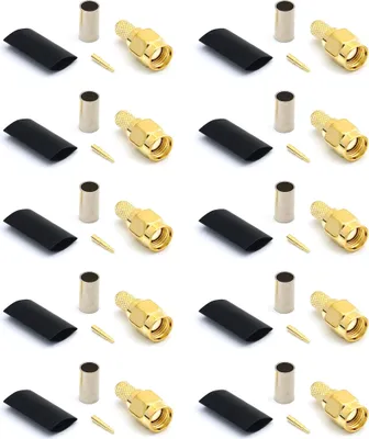 Image de Connecteur SMA RG58 LMR195 RG303 RG141 RG142 RG400 Connecteur de câble coaxial à sertir RF, plaqué or (pack de 10)