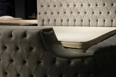 Produktbild von Rundes Bett Moderne Design Luxus Polster Rund Betten Stoff Chesterfield Bett Neu