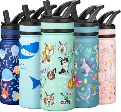 Image de Gourde pour enfant 550 ml, en acier inoxydable, étanche, sans BPA, verte, pour l'école