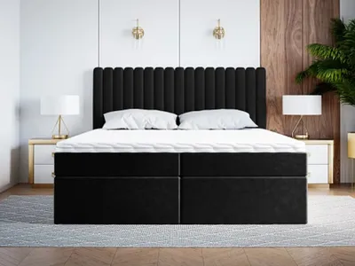 Produktbild von FURMEB24 - STELLA- 180 x 200 cm - Polsterbett mit Bettkasten und Holzrahmen - Doppelbett mit h¶her Kopsttze - Inclusive Topper (Jasmine 100)
