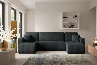 Produktbild von Furnisell U-Form Sofa mit Bettkasten Schlaffunktion "VERITA U", Schwarz