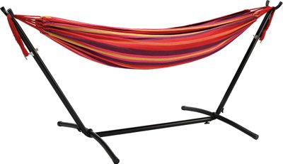 WOMA Outdoor Hängematte 2 Personen - rot - Doppel Hängeliege 200x150 cm mit Metall Gestell max. Belastbarkeit 200kg - Hänge Gartenliege Schaukelbett