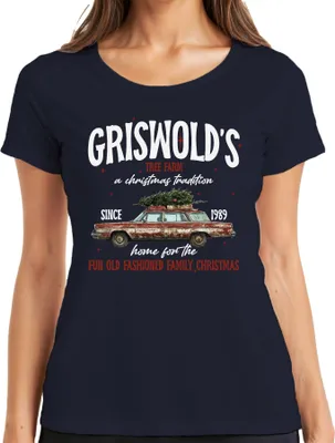 Produktbild von Griswolds Tree Farm Schöne Bescherung Clark - Weihnachten Christmas Xmas Damen T-Shirt, Navy, 3XL
