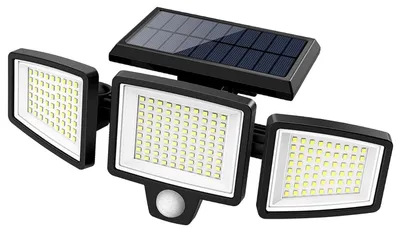 Productafbeelding van ZELURXX Zonnepaneellamp voor buiten, LED, 210 LED's, 2500 lumen, IP65, bewegingssensor, wandlamp, tuinvlamp, 2400mAh, zonne-energie, weerbestendig, zwart