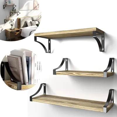 Produktbild von 3 Stück Wandregal Holz und Metall, für Wohnzimmer, Schlafzimmer, Büro, Badezimmer oder Küche