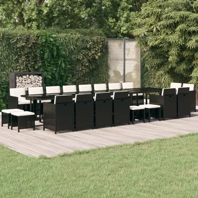 Obrázok produktu pre Maison Exclusive – 21-dielna záhradná jedálenská súprava s vankúšmi, čierny polyrotang
