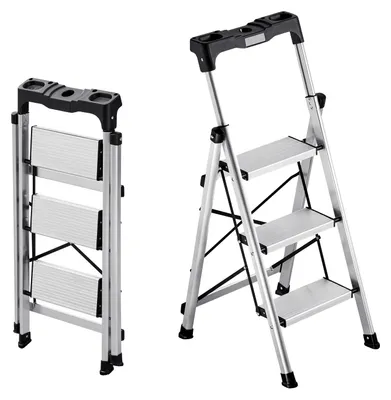 Image de Échelle à 3 marches VEVOR, échelle pliante avec marches antidérapantes et poignée confortable, échelle domestique, capacité de charge 150 kg, échelle double en aluminium, échelle de sécurité pour la cuisine, l'entrepôt, la maison et le bureau