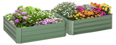 Productafbeelding van Bloembak, set van 2, open bodem, stalen frame, groen, (2 x) 100 x 100 x 30 cm