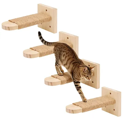 Produktbild von Katzenkletterwand Katzentreppe Kratzbaum - Massivholz - 4-teilig - Wandmontage