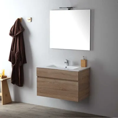 Immagine prodotto di Mobile arredo bagno sospeso cm 80 in quercia naturale | Sole