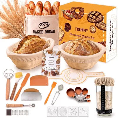 Sauerteig-Starter-Set mit ovalem (29 cm) und rundem (26 cm) Gärkorb