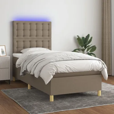 Produktbild von Design Möbel Boxspringbett mit Matratze & LED Taupe 90x190 cm Stoff - 2024 Neu