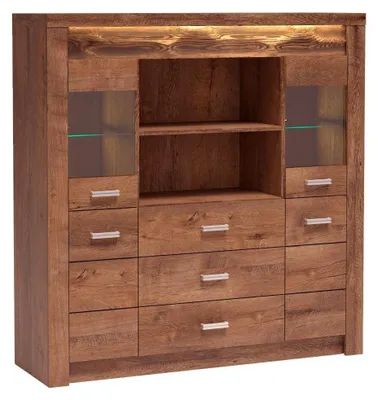 Produktbild von Masseno Kommode ZERI 137 cm Sideboard mit 3 Schubladen und 4 Türen für Wohnzimmer Schlafzimmer Modern 137x42x141,5 cm Braun