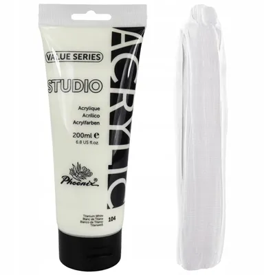 Produktbild von Acrylfarbe 200ml Tube Phoenix – 104 Titanweiß (Titanium White) – Künstlerfarbe Studio Qualität – Deckend – Wasserfest für Leinwand, Holz, Steine