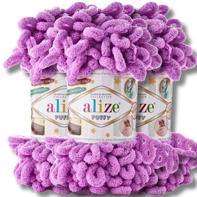 Produktbild von Alize 3x 100g Puffy Wolle, Uni, Häkeln, Stricken (Orchid - 378)