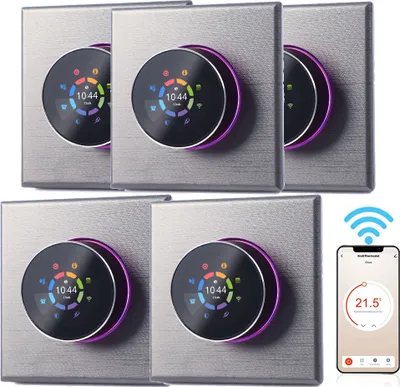 Obrázok produktu pre 5X WiFi termostat, digitálny LCD izbový termostat, programovateľný nástenný termostat na zapustenie, podlahové kúrenie pre ohrev teplej vody 5 A, ovládanie tlačidlami/mobilná aplikácia/hlasové ovládanie, vnútorný teplomer, strieborný