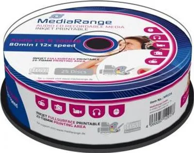 Produktbild von MediaRange CD-R 700MB 25pcs Audio vollflächig bedruckbar