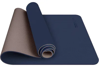 Immagine prodotto di Tappetino imbottito antiscivolo per ginnastica e yoga, con tracolla, colore blu navy e marrone, spessore 0,6 cm