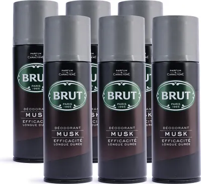 Produktbild von Brut Musk Deodorant Spray (6 x 200 ml) – Das Original mit maskuliner Moschus-Note