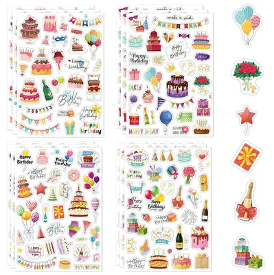 Geburtstagssticker, 12 Stück, selbstklebend, 20×14 cm, 4 Designs