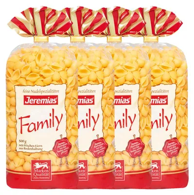 Produktbild von Jeremias Muscheln Classic Frischei Family Nudeln 500g 4er Pack