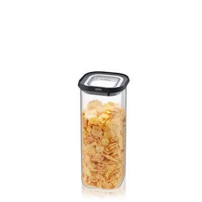 Zdjęcie produktu dla GEFU PANTRY, Pojemnik, Prostokątny, 1,9 l, Czarny, Przezroczysty, Szkło borokrzemowe, Plastik, Silikon, Stal nierdzewna, 110 mm